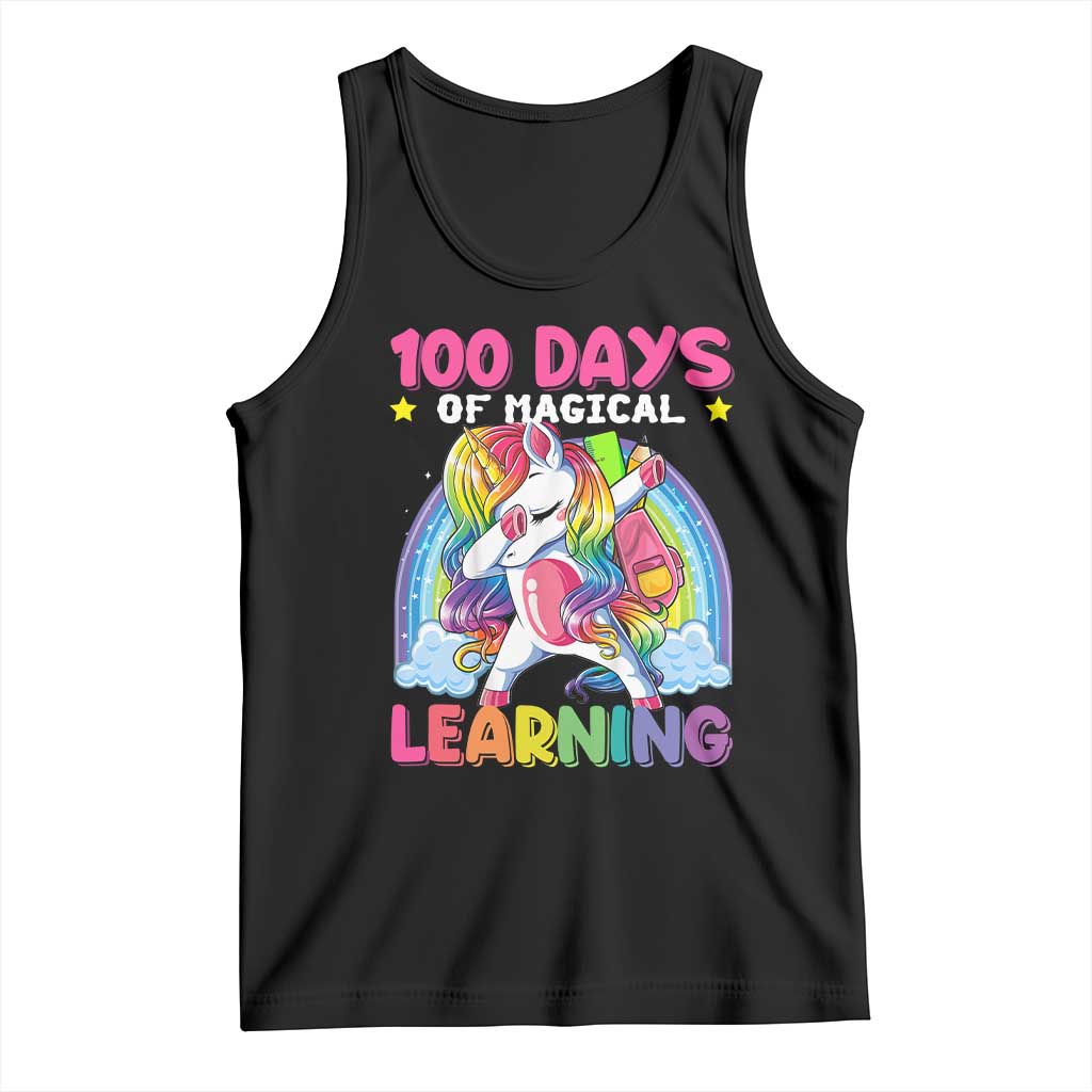 100 Days Of School Tank Top Rainbow Dabbing Unicorn Magic Learning Girls Gift TS10 Black Print Your Wear