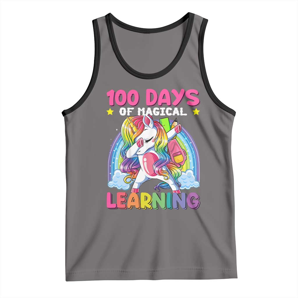 100 Days Of School Tank Top Rainbow Dabbing Unicorn Magic Learning Girls Gift TS10 Deep Heather Black Print Your Wear