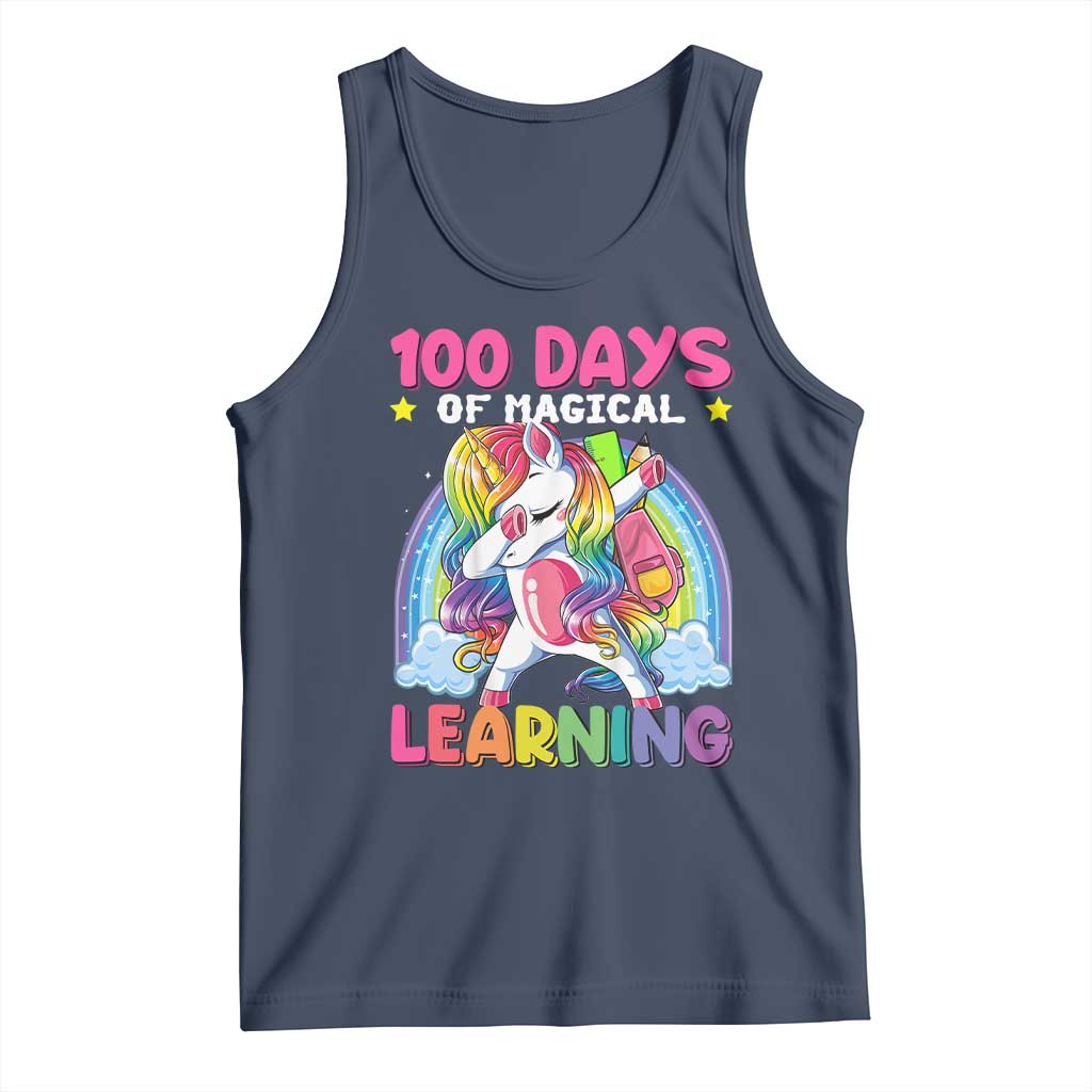 100 Days Of School Tank Top Rainbow Dabbing Unicorn Magic Learning Girls Gift TS10 Navy Print Your Wear