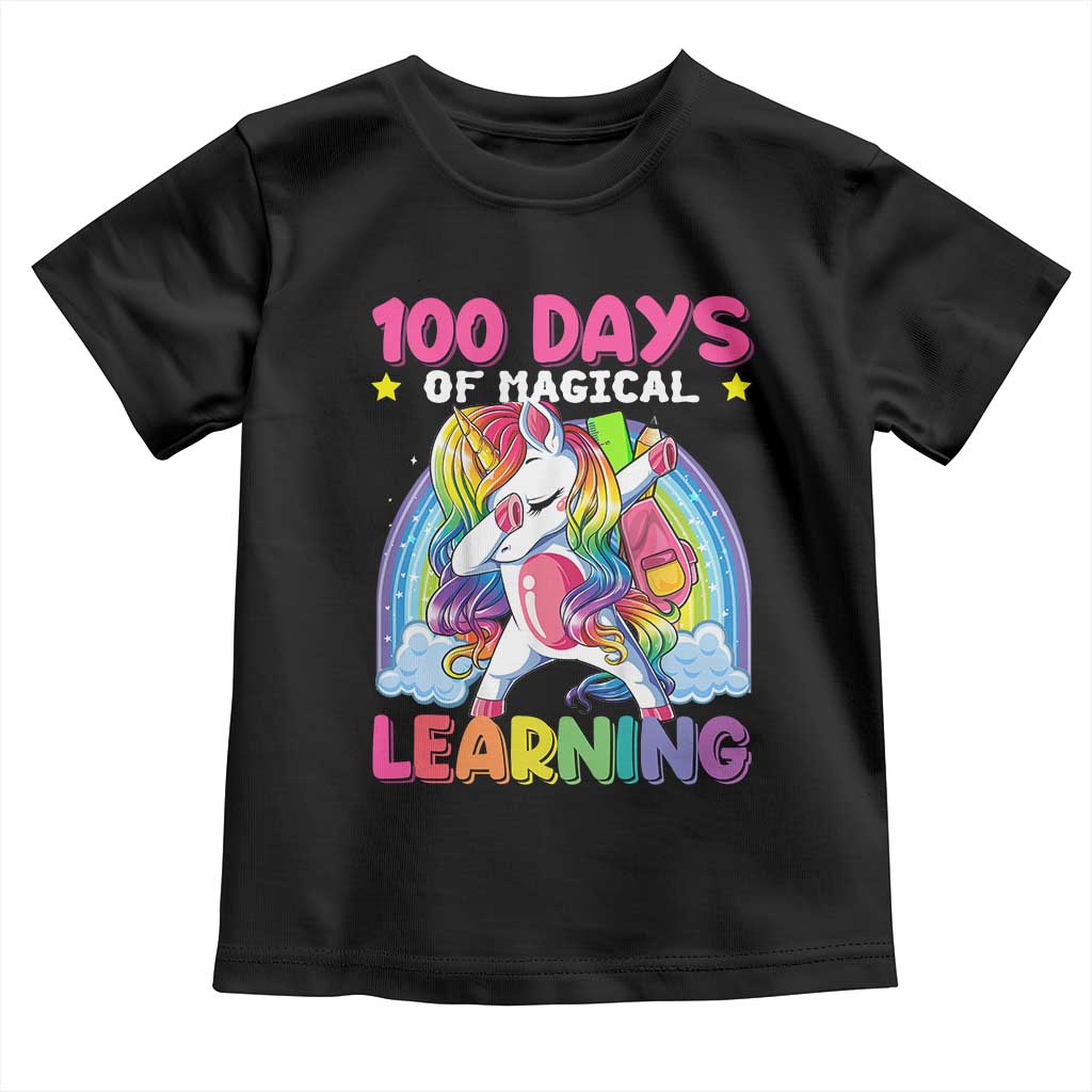 100 Days Of School Toddler T Shirt Rainbow Dabbing Unicorn Magic Learning Girls Gift TS10 Black Print Your Wear