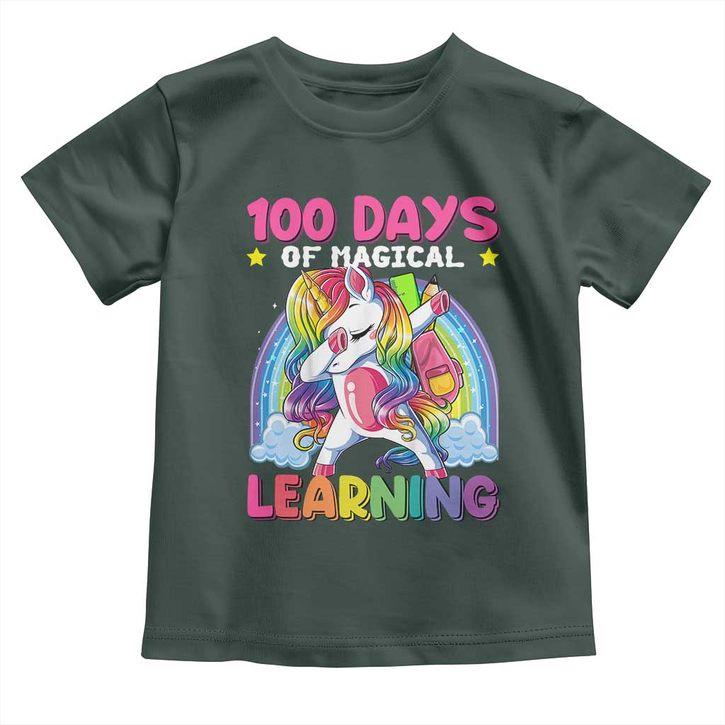 100 Days Of School Toddler T Shirt Rainbow Dabbing Unicorn Magic Learning Girls Gift TS10 Dark Forest Green Print Your Wear