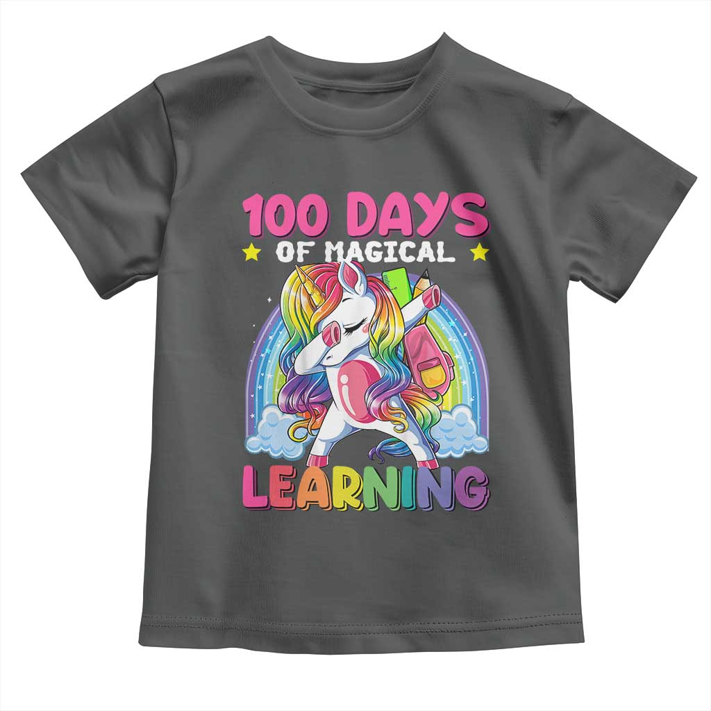 100 Days Of School Toddler T Shirt Rainbow Dabbing Unicorn Magic Learning Girls Gift TS10 Dark Heather Print Your Wear