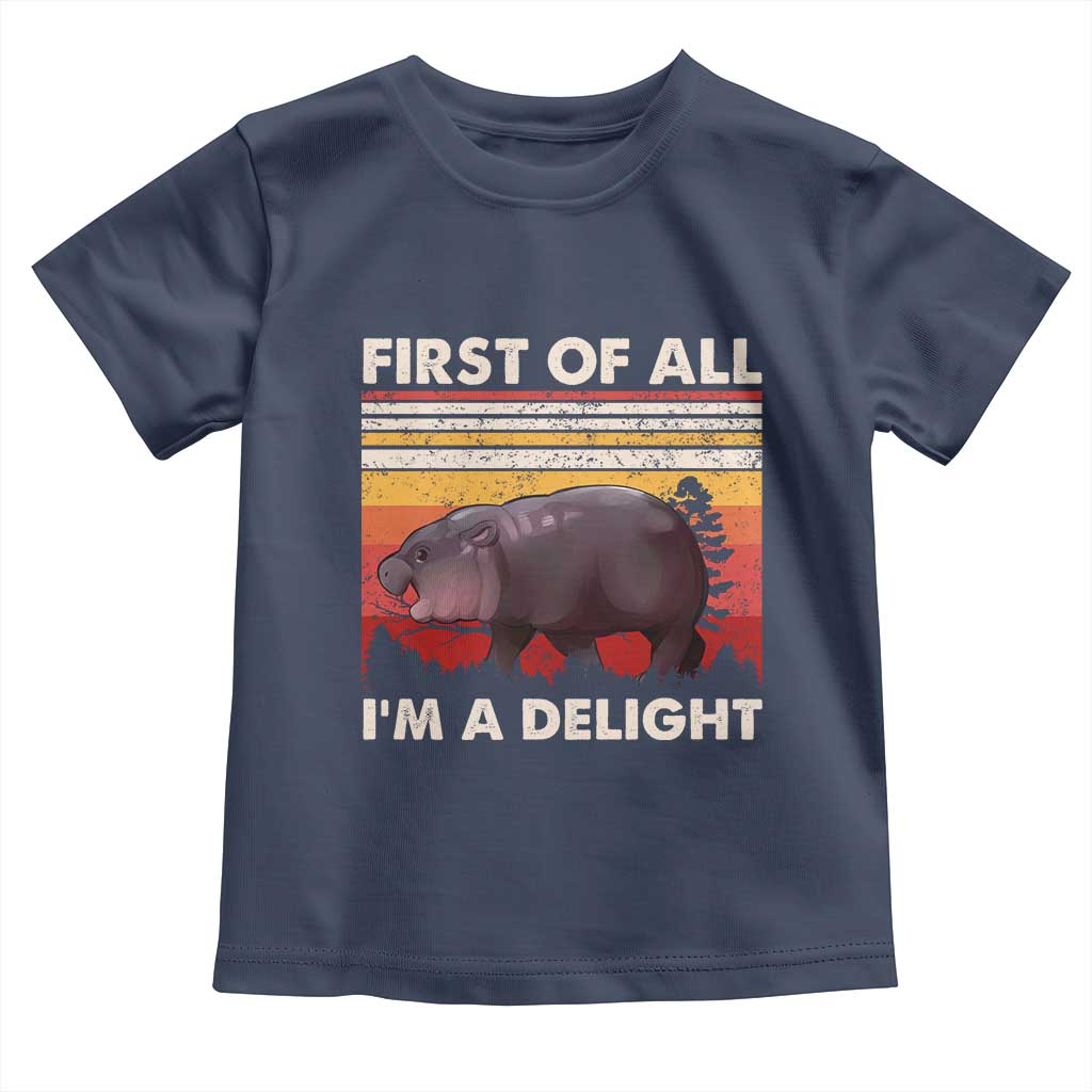 Moo Deng Toddler T Shirt First Of All I'm A Delight Sarcastic Angry Pygmy Hippo TS10 Navy Print Your Wear