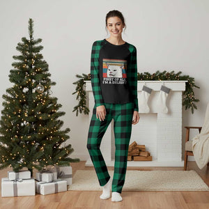 Cat Meme Plaid Pajama Set First Of All I'm A Delight Sarcastic Angry Cat TS10 Green Plaid Print Your Wear