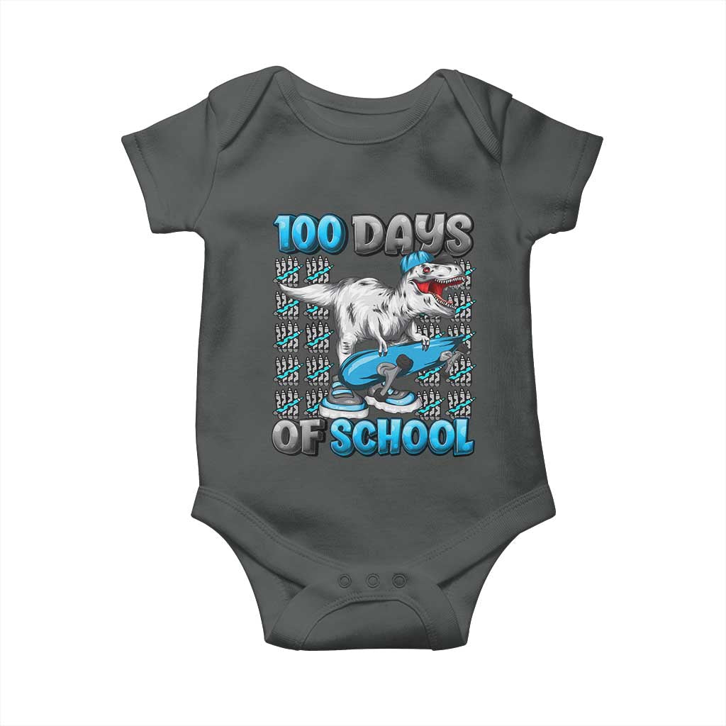 100 Days of School 100th Day Dinosaur Baby Onesie TS10 Dark Heather Print Your Wear