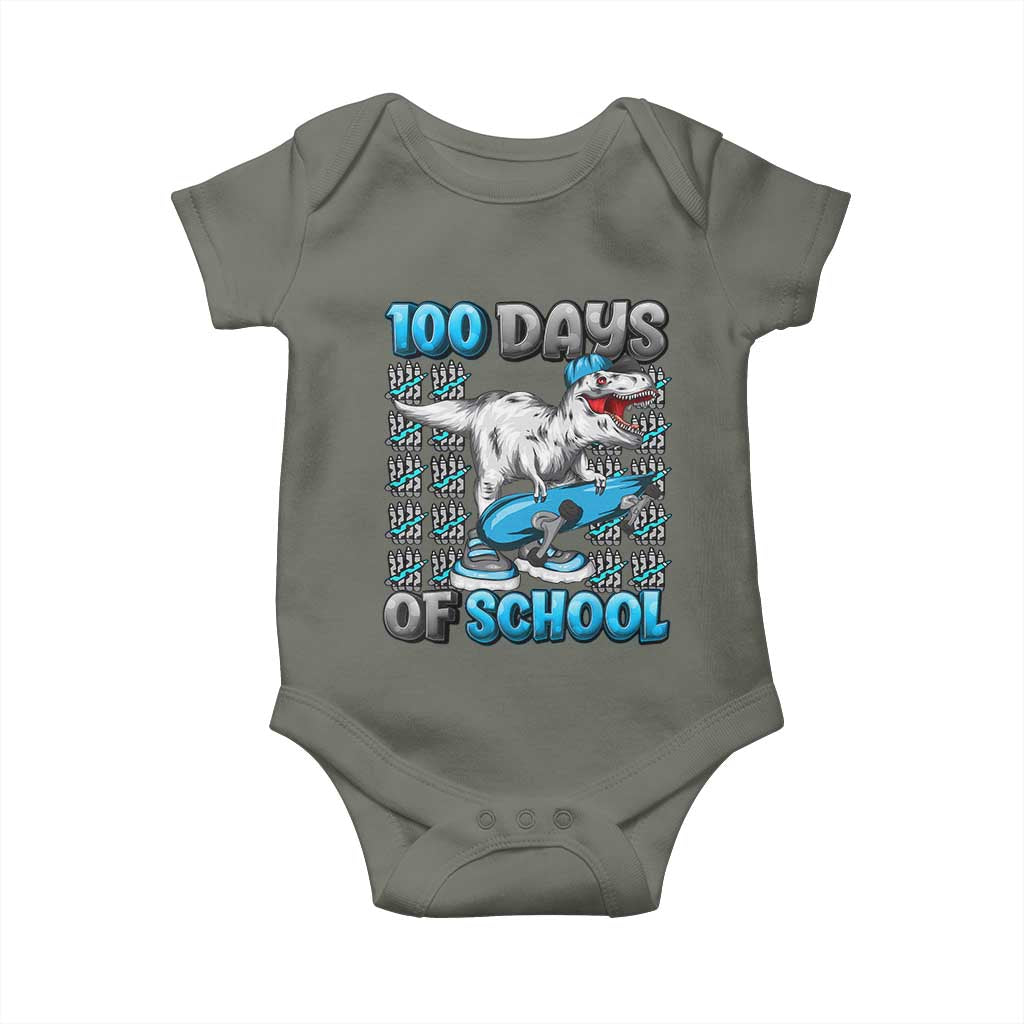 100 Days of School 100th Day Dinosaur Baby Onesie TS10 Military Green Print Your Wear