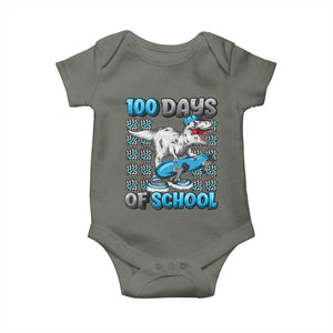 100 Days of School 100th Day Dinosaur Baby Onesie TS10 Military Green Print Your Wear