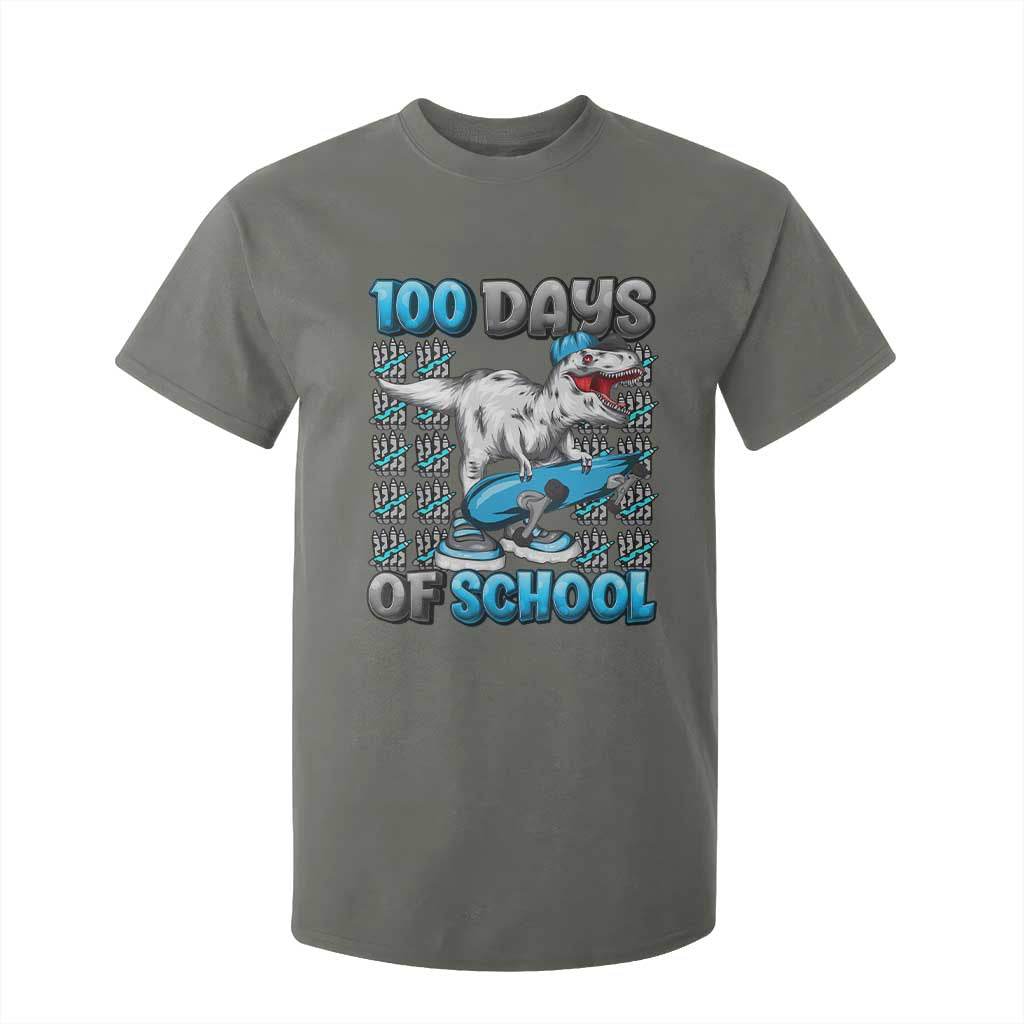 100 Days of School 100th Day Dinosaur T Shirt For Kid TS10 Military Green Print Your Wear