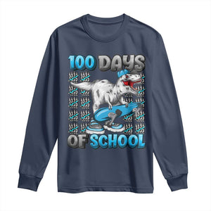 100 Days of School 100th Day Dinosaur Long Sleeve Shirt TS10 Navy Print Your Wear