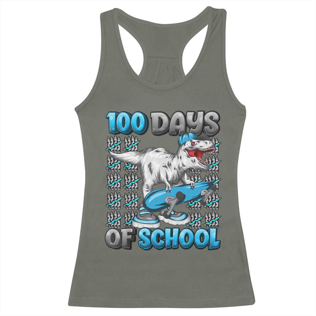 100 Days of School 100th Day Dinosaur Racerback Tank Top TS10 Military Green Print Your Wear