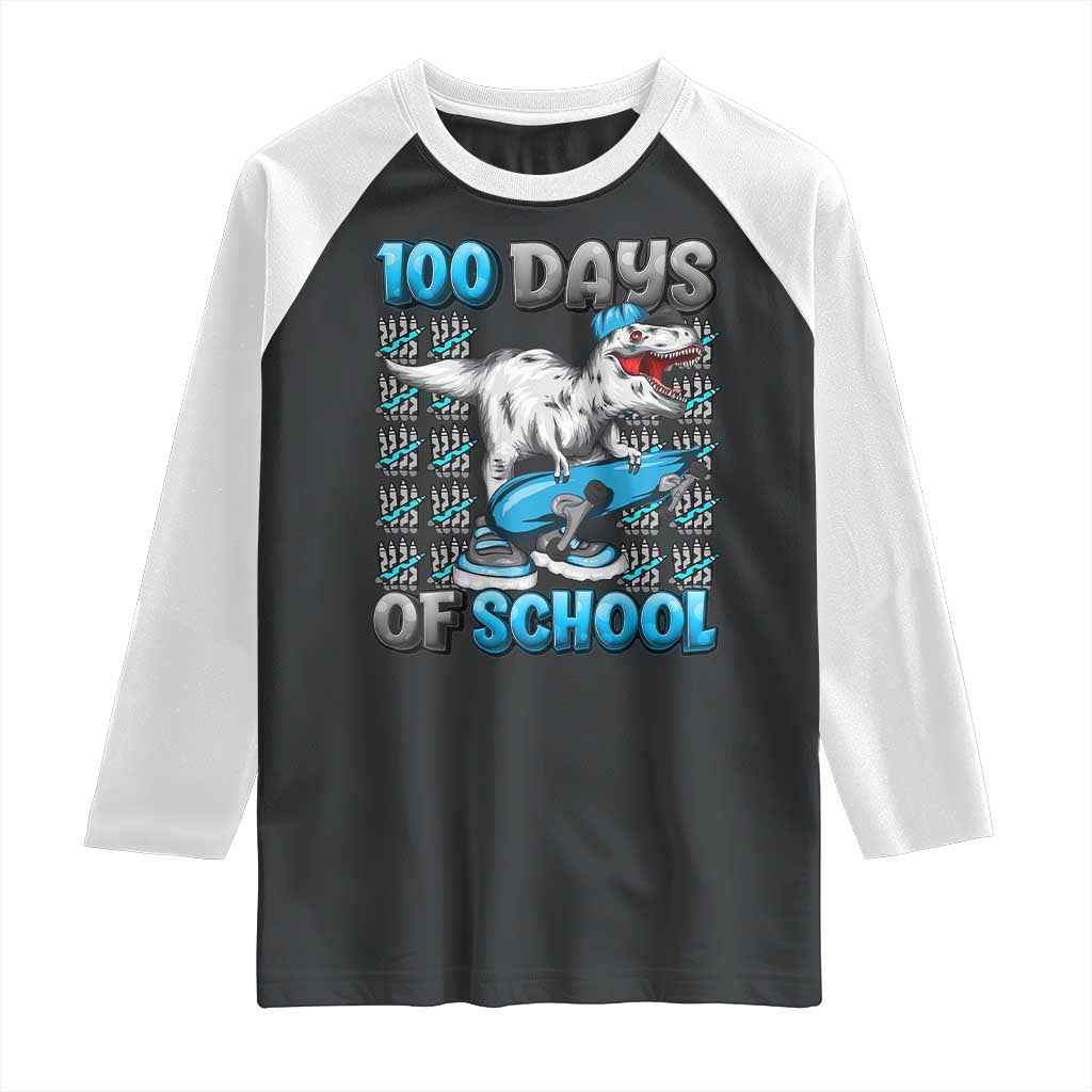 100 Days of School 100th Day Dinosaur Raglan Shirt TS10 Black White Print Your Wear