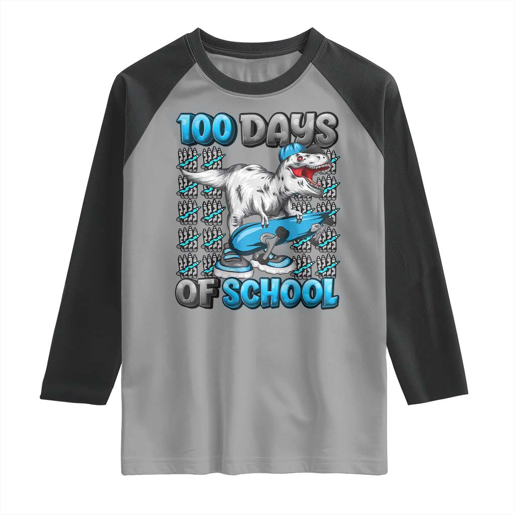 100 Days of School 100th Day Dinosaur Raglan Shirt TS10 Sport Gray Black Print Your Wear