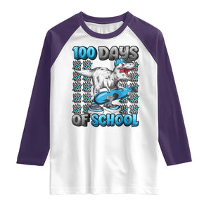 100 Days of School 100th Day Dinosaur Raglan Shirt TS10 White Purple Print Your Wear
