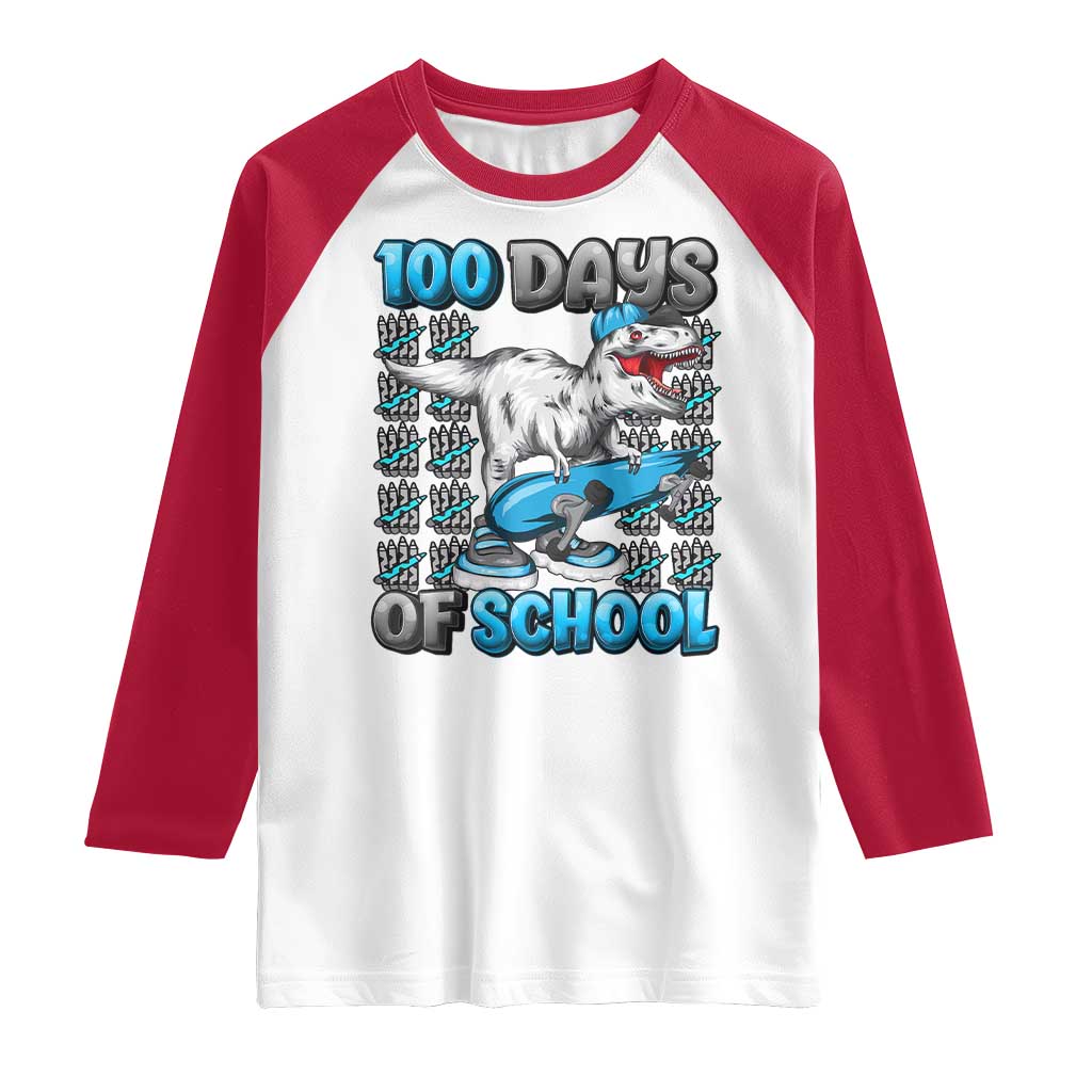 100 Days of School 100th Day Dinosaur Raglan Shirt TS10 White Red Print Your Wear