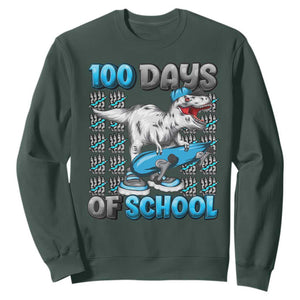 100 Days of School 100th Day Dinosaur Sweatshirt TS10 Dark Forest Green Print Your Wear