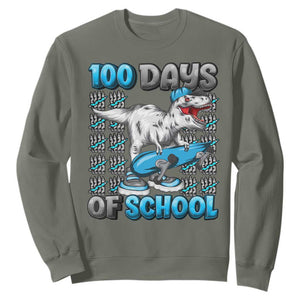 100 Days of School 100th Day Dinosaur Sweatshirt TS10 Military Green Print Your Wear