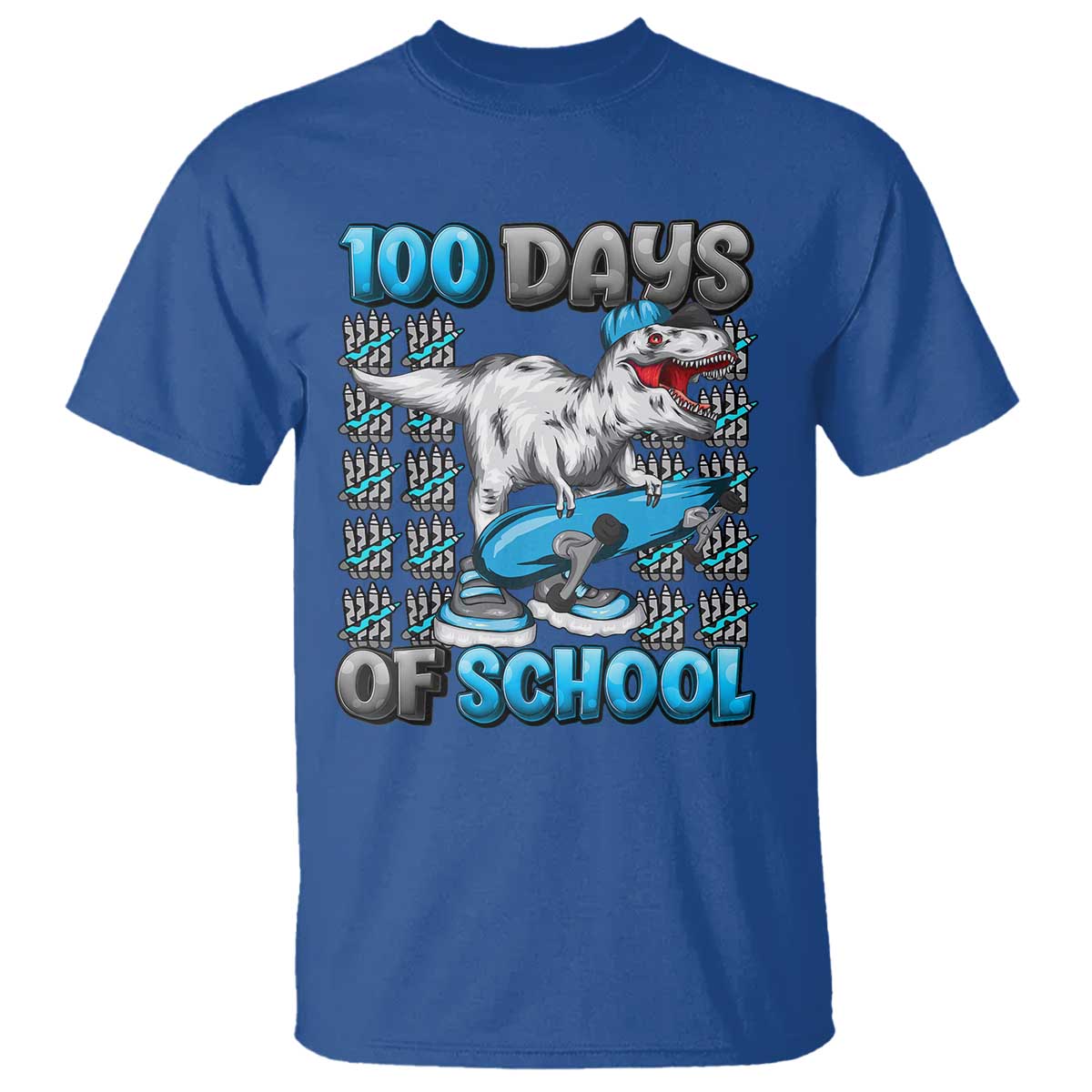100 Days of School 100th Day Dinosaur T Shirt TS10 Royal Blue Print Your Wear