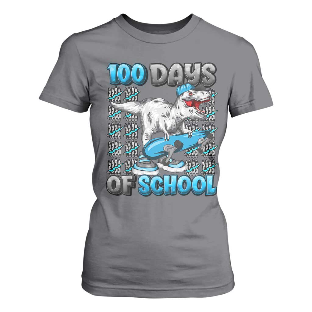 100 Days of School 100th Day Dinosaur T Shirt For Women TS10 Charcoal Print Your Wear