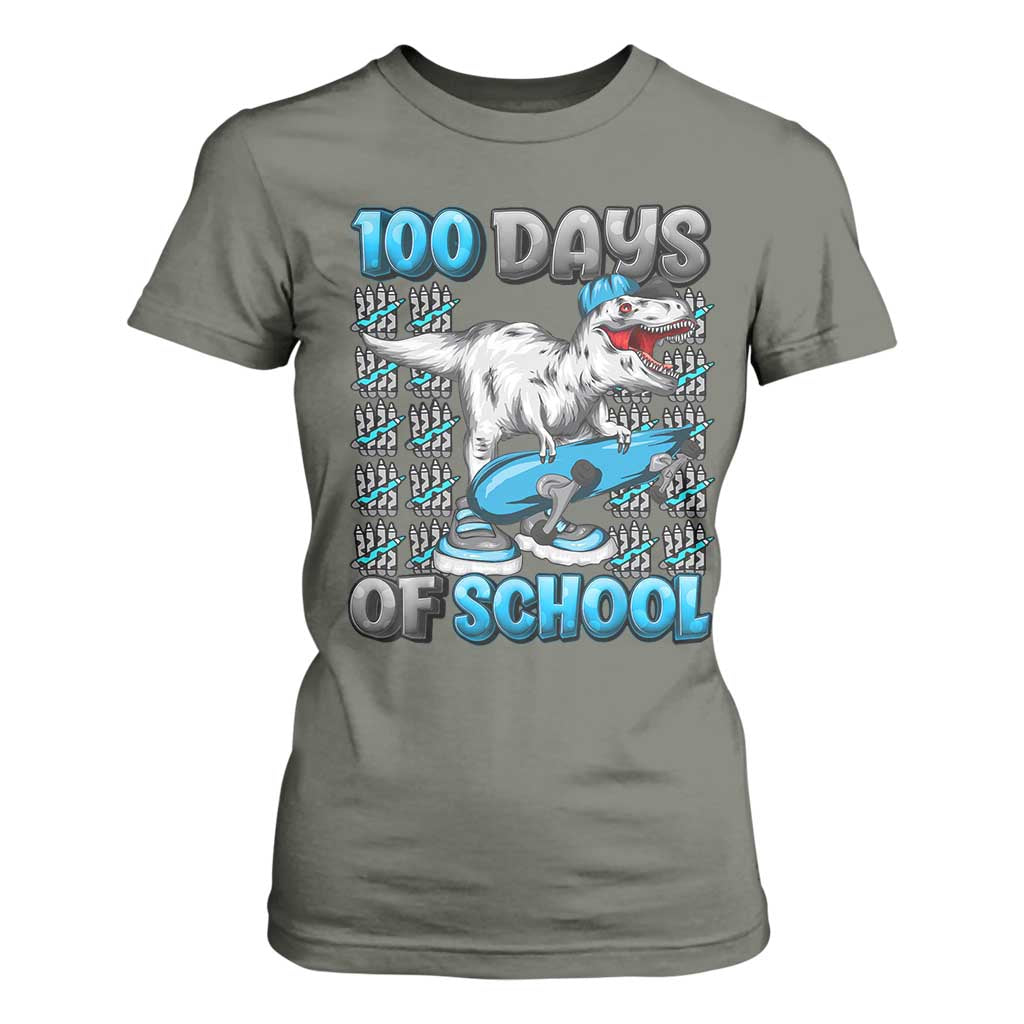 100 Days of School 100th Day Dinosaur T Shirt For Women TS10 Military Green Print Your Wear