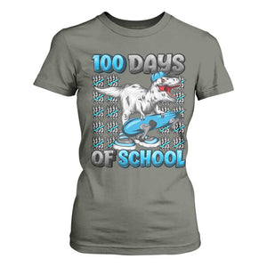 100 Days of School 100th Day Dinosaur T Shirt For Women TS10 Military Green Print Your Wear