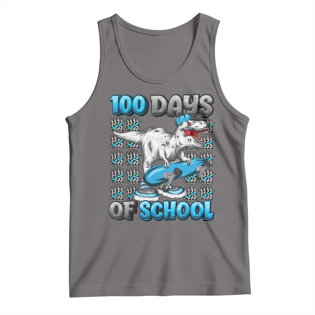 100 Days of School 100th Day Dinosaur Tank Top TS10 Deep Heather Print Your Wear