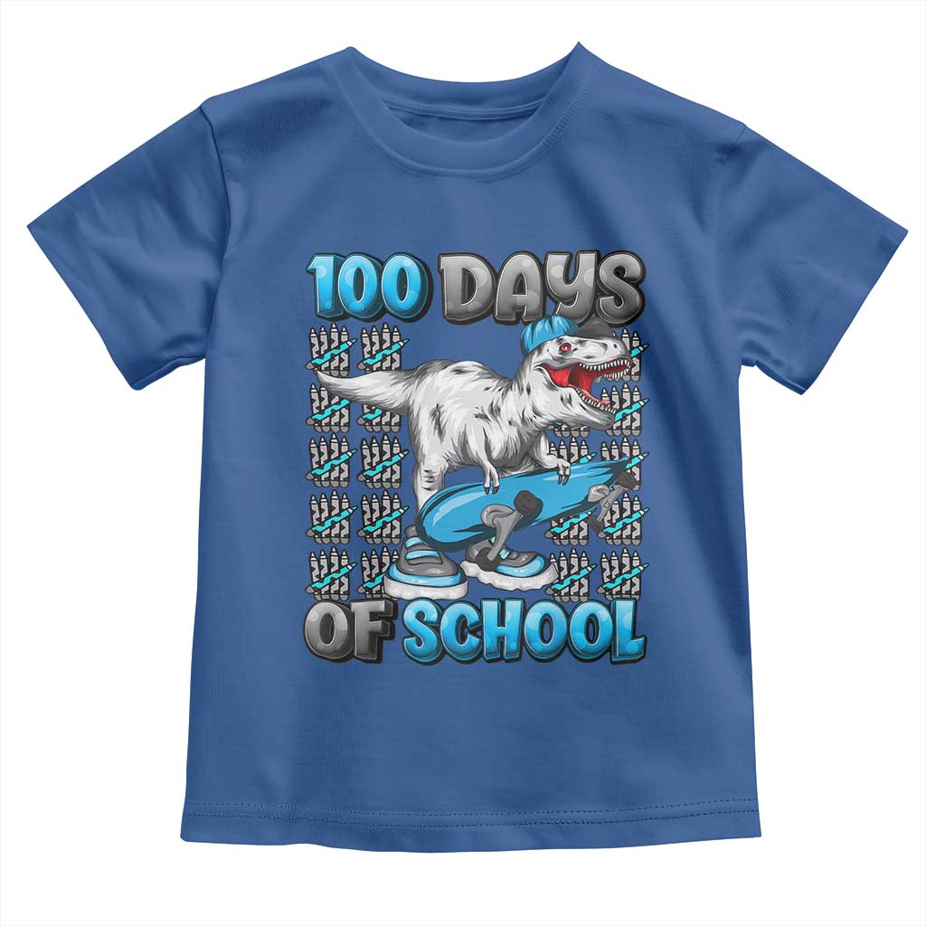 100 Days of School 100th Day Dinosaur Toddler T Shirt TS10 Royal Blue Print Your Wear