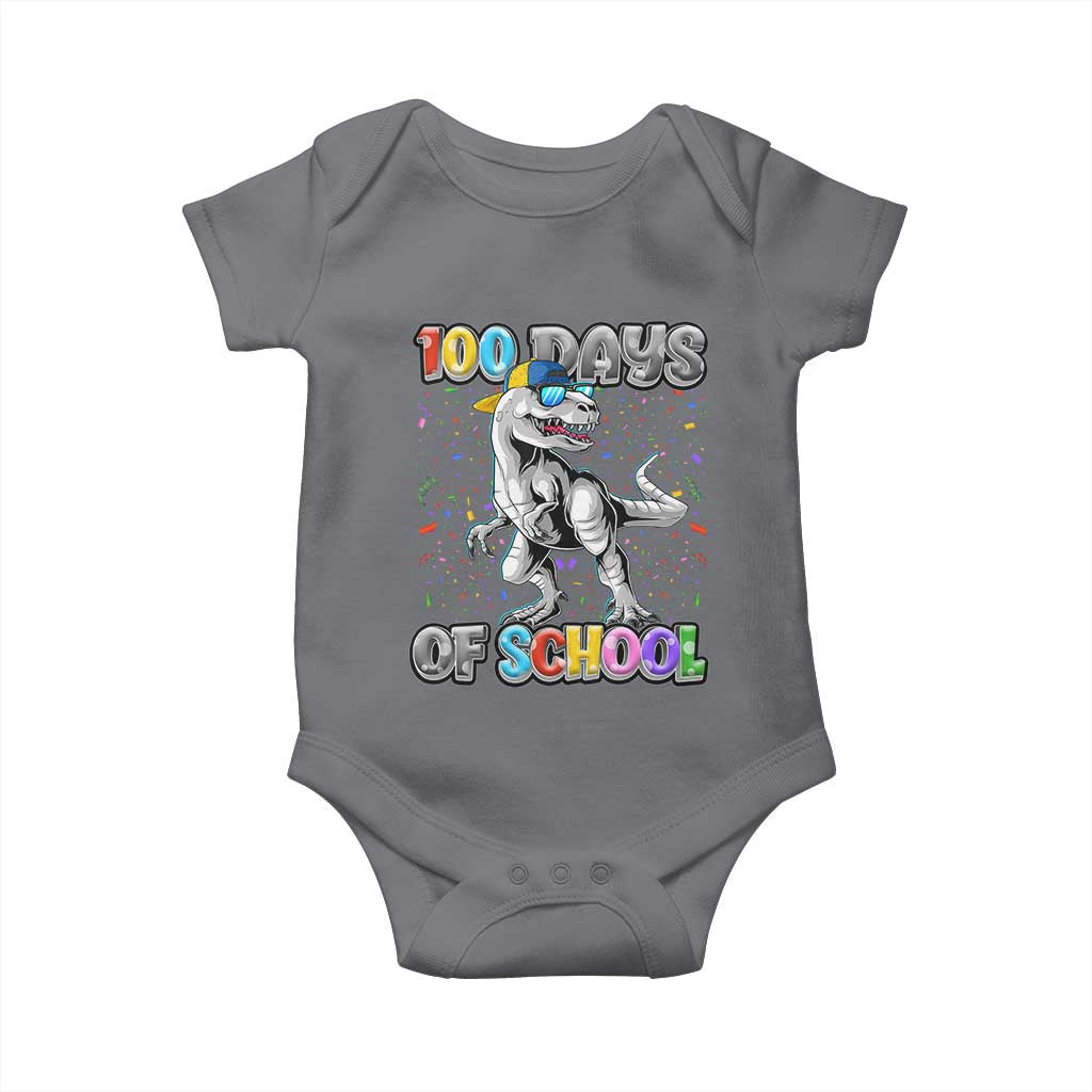 100 Days Of School Baby Onesie Funny Cool Dinosaur Trex 100 Days Smarter TS10 Charcoal Print Your Wear
