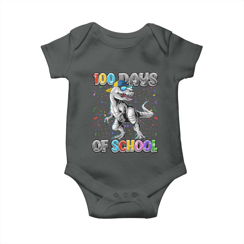 100 Days Of School Baby Onesie Funny Cool Dinosaur Trex 100 Days Smarter TS10 Dark Heather Print Your Wear