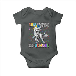100 Days Of School Baby Onesie Funny Cool Dinosaur Trex 100 Days Smarter TS10 Dark Heather Print Your Wear