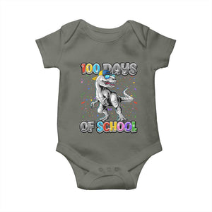 100 Days Of School Baby Onesie Funny Cool Dinosaur Trex 100 Days Smarter TS10 Military Green Print Your Wear