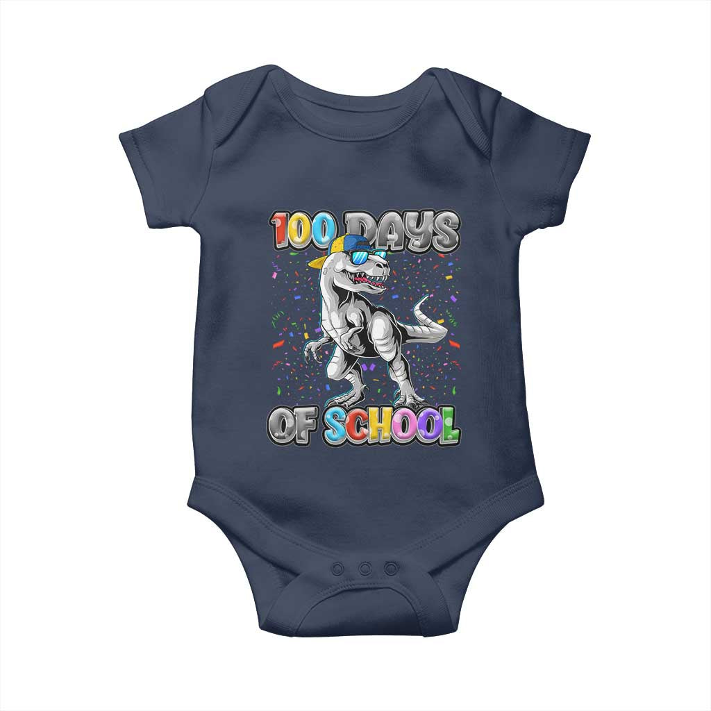 100 Days Of School Baby Onesie Funny Cool Dinosaur Trex 100 Days Smarter TS10 Navy Print Your Wear