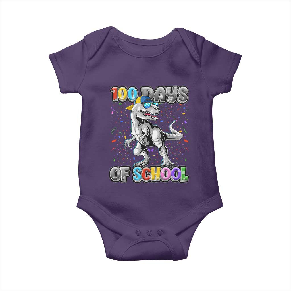 100 Days Of School Baby Onesie Funny Cool Dinosaur Trex 100 Days Smarter TS10 Purple Print Your Wear