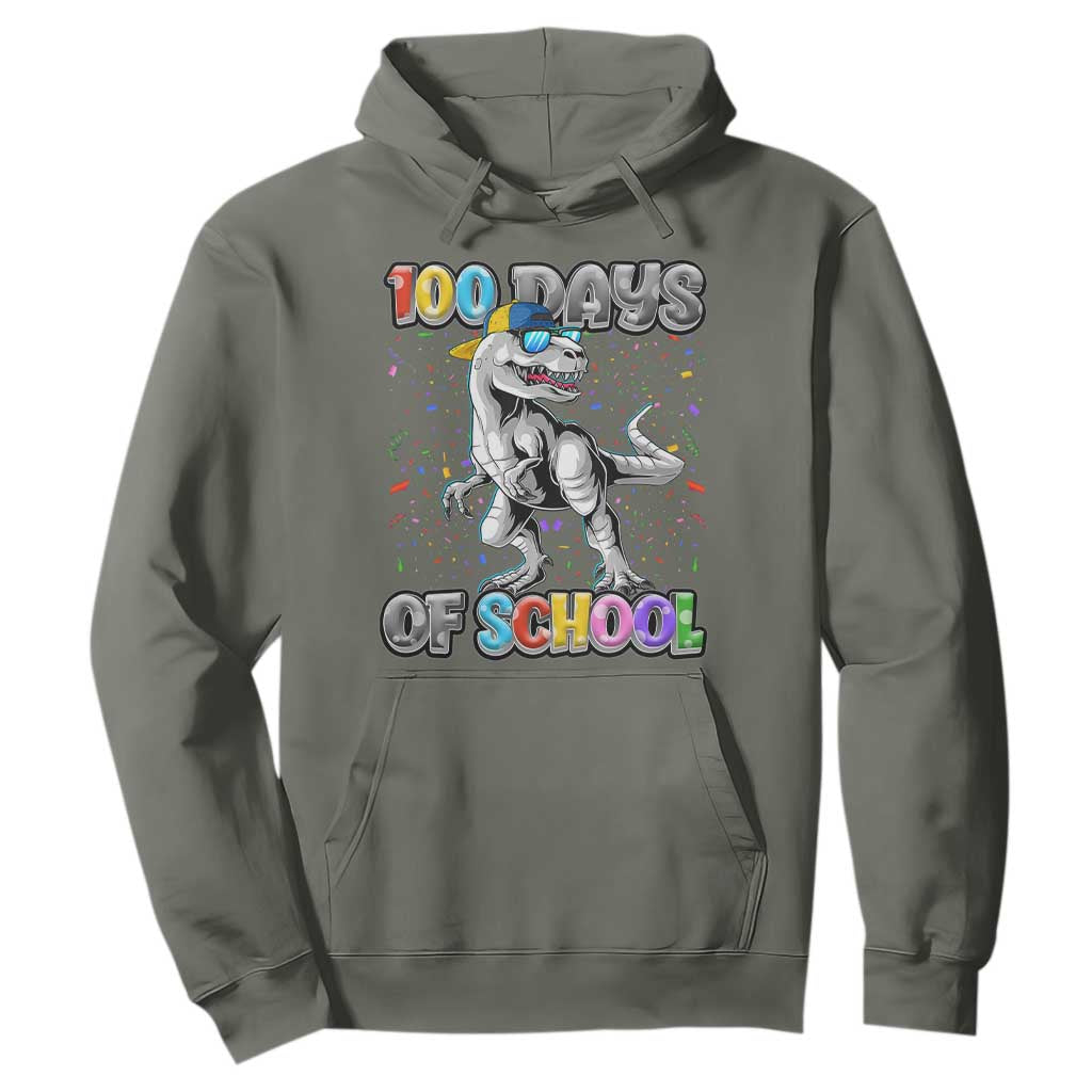 100 Days Of School Hoodie Funny Cool Dinosaur Trex 100 Days Smarter TS10 Military Green Print Your Wear