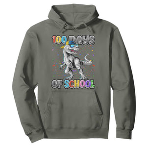 100 Days Of School Hoodie Funny Cool Dinosaur Trex 100 Days Smarter TS10 Military Green Print Your Wear