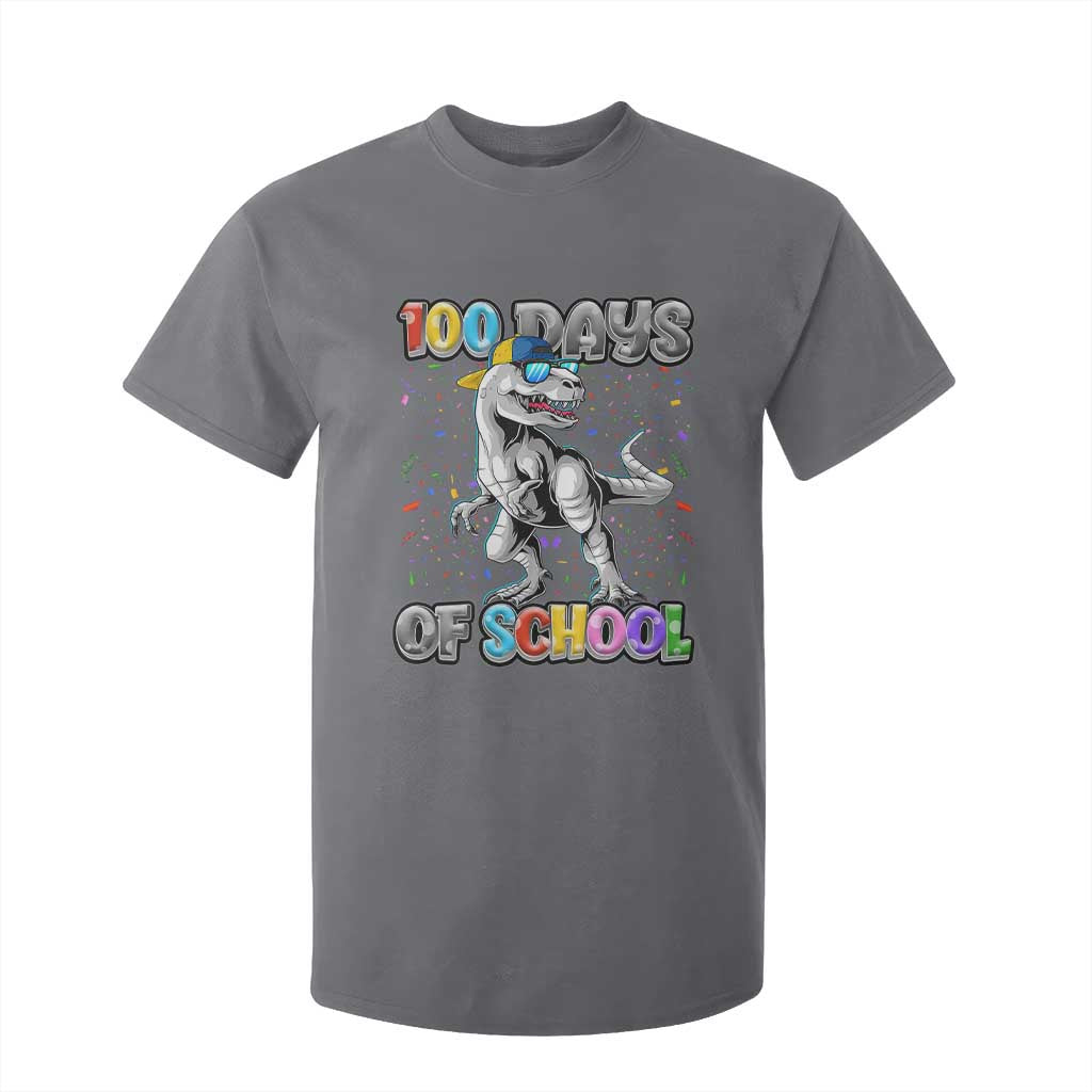 100 Days Of School T Shirt For Kid Funny Cool Dinosaur Trex 100 Days Smarter TS10 Charcoal Print Your Wear