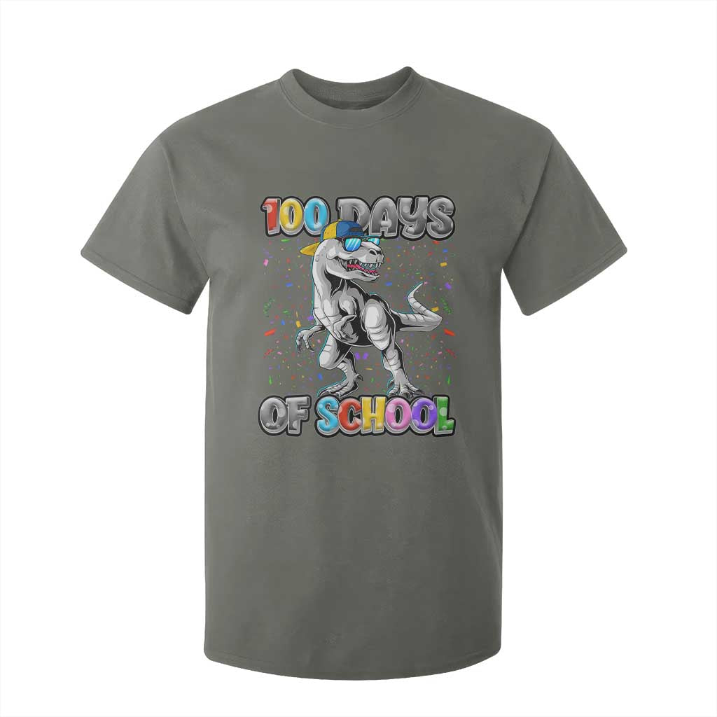 100 Days Of School T Shirt For Kid Funny Cool Dinosaur Trex 100 Days Smarter TS10 Military Green Print Your Wear