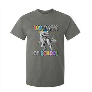 100 Days Of School T Shirt For Kid Funny Cool Dinosaur Trex 100 Days Smarter TS10 Military Green Print Your Wear