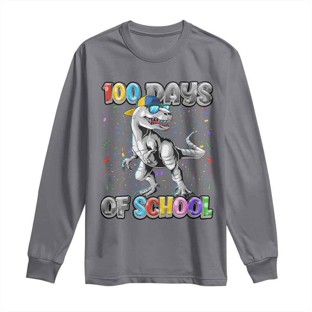 100 Days Of School Long Sleeve Shirt Funny Cool Dinosaur Trex 100 Days Smarter TS10 Charcoal Print Your Wear