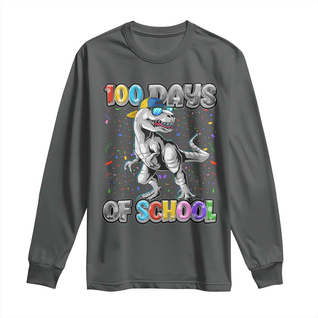 100 Days Of School Long Sleeve Shirt Funny Cool Dinosaur Trex 100 Days Smarter TS10 Dark Heather Print Your Wear