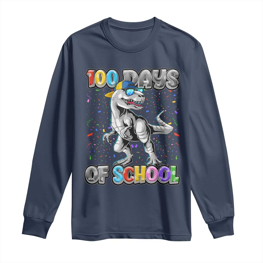 100 Days Of School Long Sleeve Shirt Funny Cool Dinosaur Trex 100 Days Smarter TS10 Navy Print Your Wear