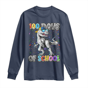 100 Days Of School Long Sleeve Shirt Funny Cool Dinosaur Trex 100 Days Smarter TS10 Navy Print Your Wear