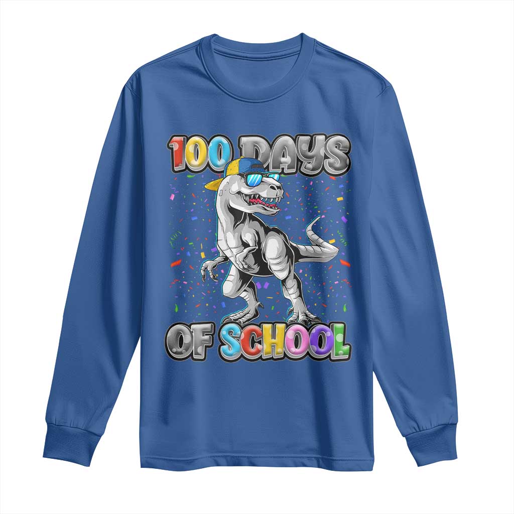 100 Days Of School Long Sleeve Shirt Funny Cool Dinosaur Trex 100 Days Smarter TS10 Royal Blue Print Your Wear