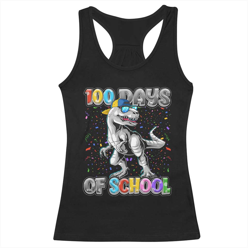 100 Days Of School Racerback Tank Top Funny Cool Dinosaur Trex 100 Days Smarter TS10 Black Print Your Wear
