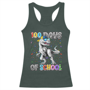 100 Days Of School Racerback Tank Top Funny Cool Dinosaur Trex 100 Days Smarter TS10 Dark Forest Green Print Your Wear