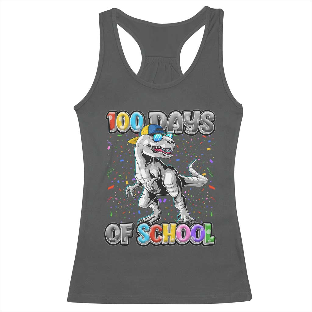 100 Days Of School Racerback Tank Top Funny Cool Dinosaur Trex 100 Days Smarter TS10 Dark Heather Print Your Wear