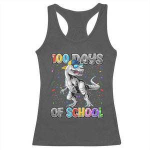100 Days Of School Racerback Tank Top Funny Cool Dinosaur Trex 100 Days Smarter TS10 Dark Heather Print Your Wear