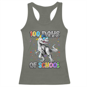 100 Days Of School Racerback Tank Top Funny Cool Dinosaur Trex 100 Days Smarter TS10 Military Green Print Your Wear