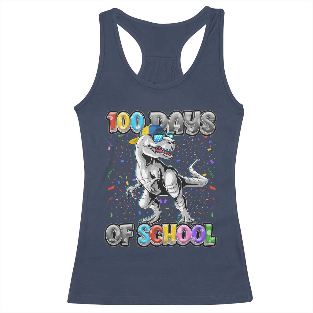 100 Days Of School Racerback Tank Top Funny Cool Dinosaur Trex 100 Days Smarter TS10 Navy Print Your Wear