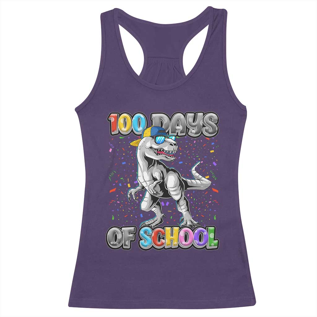 100 Days Of School Racerback Tank Top Funny Cool Dinosaur Trex 100 Days Smarter TS10 Purple Print Your Wear