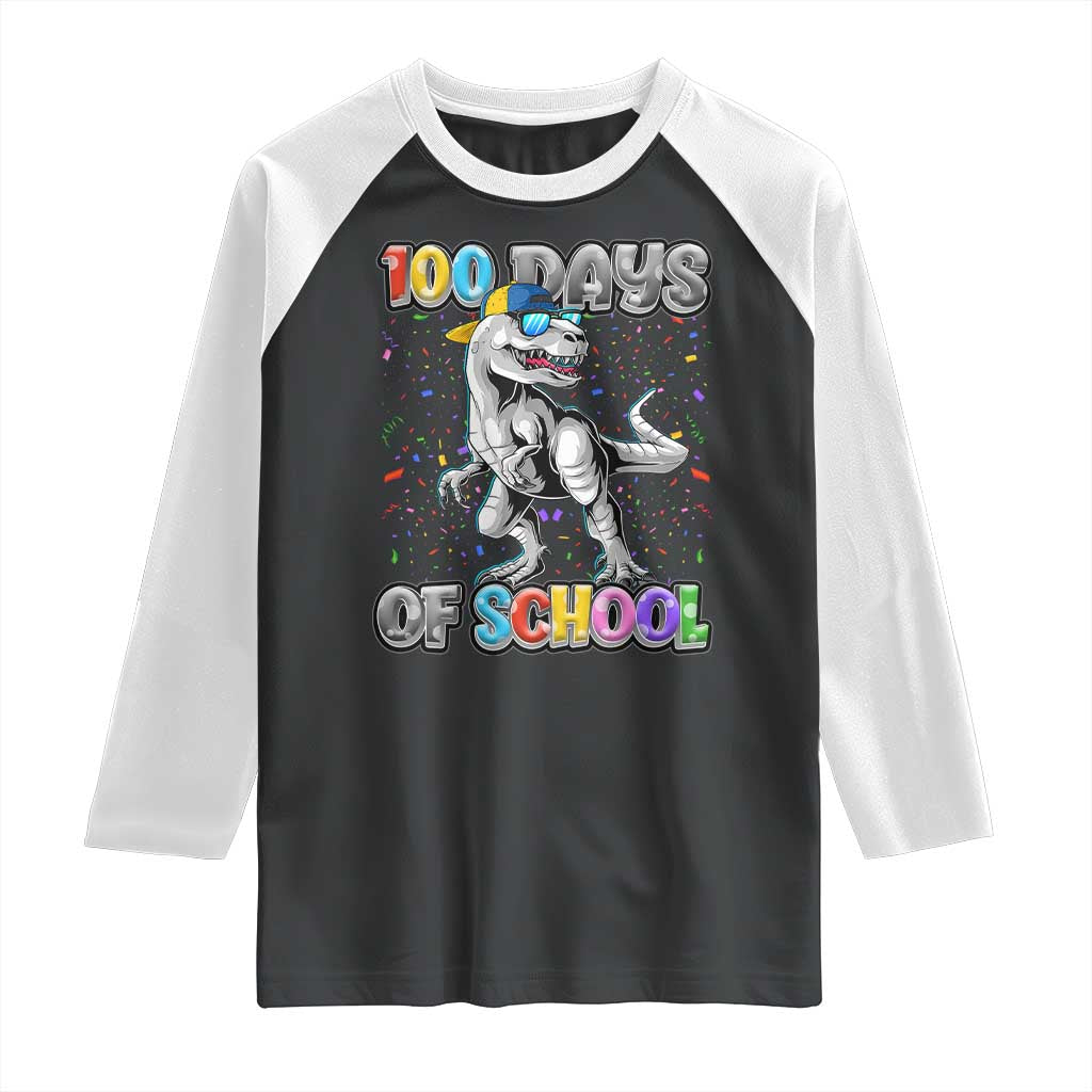 100 Days Of School Raglan Shirt Funny Cool Dinosaur Trex 100 Days Smarter TS10 Black White Print Your Wear